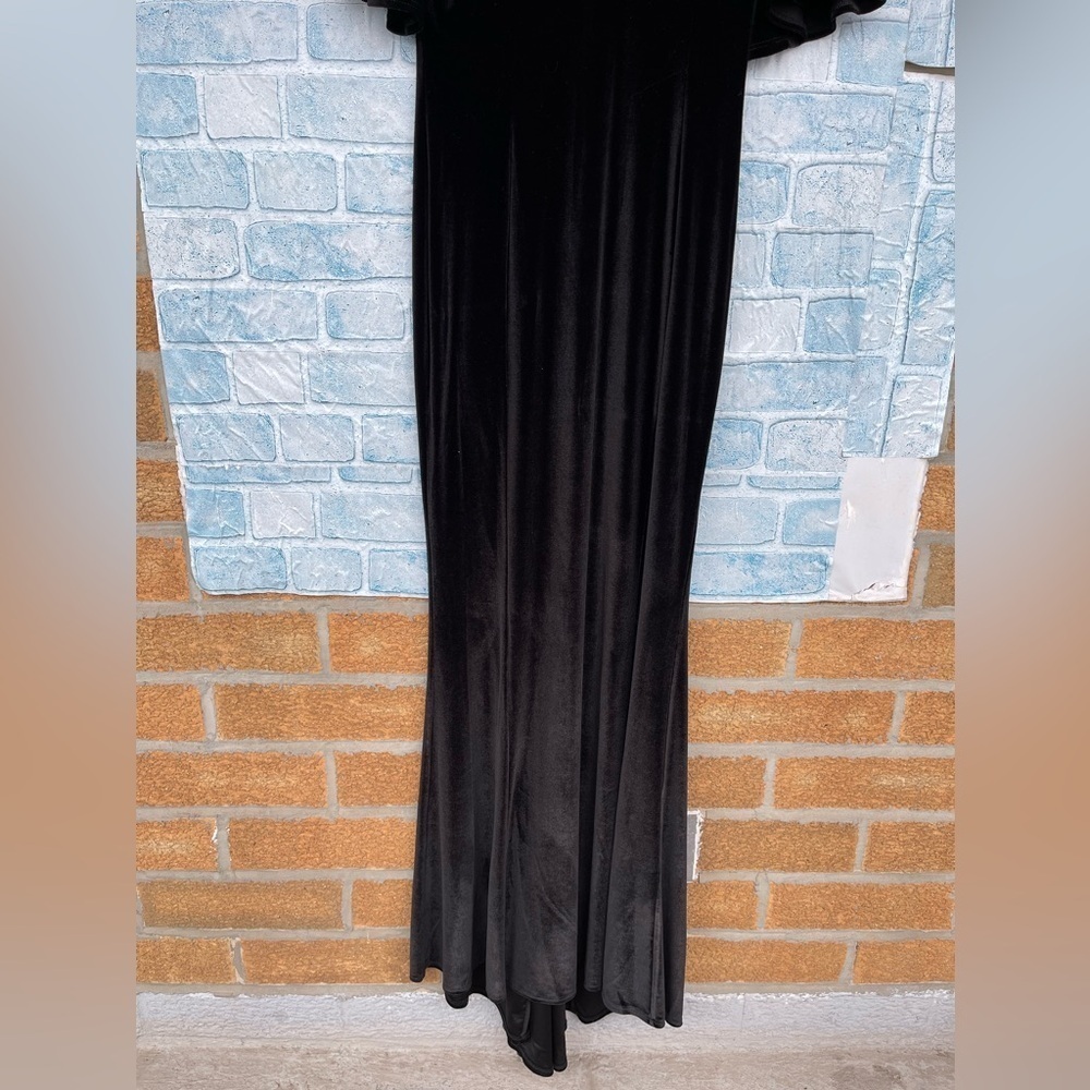 Laura Byrnes 1930s Style Gown black onyx Velvet Pinup Couture Fishtail Sz LARGE - Picture 4 of 10